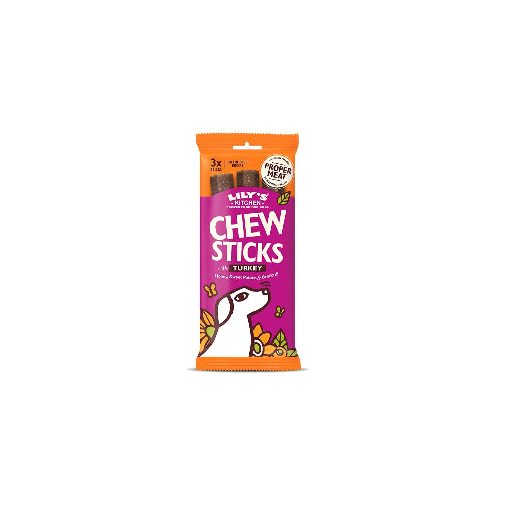 Chew Sticks with Turkey - Grain Free Natural Dental Dog Treats (10 Packs of 3 Chews)