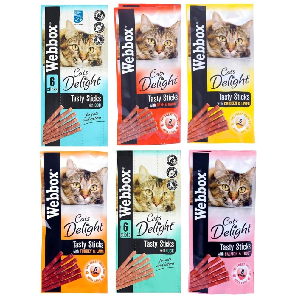 *NEW* 6 PACK MIXED WEBBOX CAT STICKS CAT KITTEN MEATY STICK TREAT COD DUCK BEEF CHICKEN TURKEY SALMON