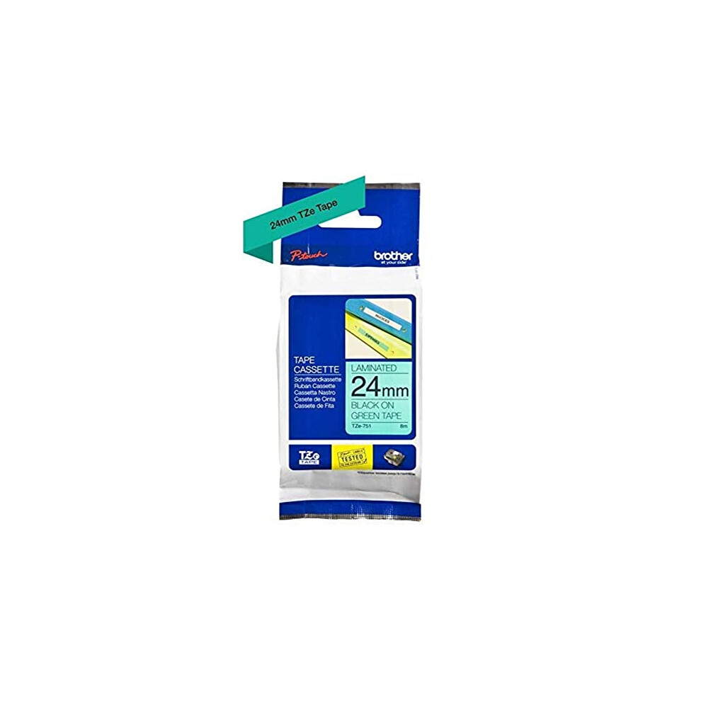 TZe-751 - Black on green - Roll (2.4 cm x 8 m) 1 cassette(s) laminated tape - for Brother PT-D600, P-Touch PT-3600, D800, E550, P750, P900, P950,