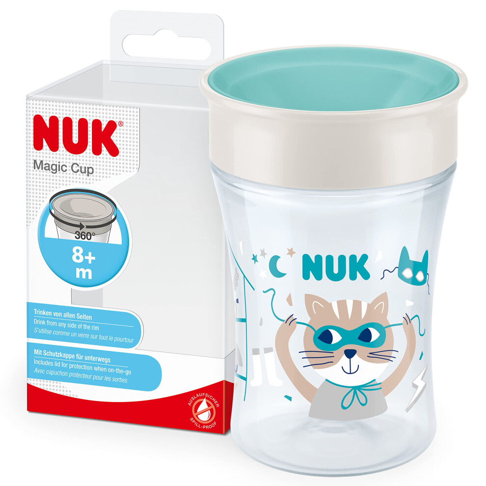 Magic Cup Sippy Cup | 360 Anti-Spill Rim | 8+ Months | Leak-Proof & BPA-Free | 230 ml | Blue Cat