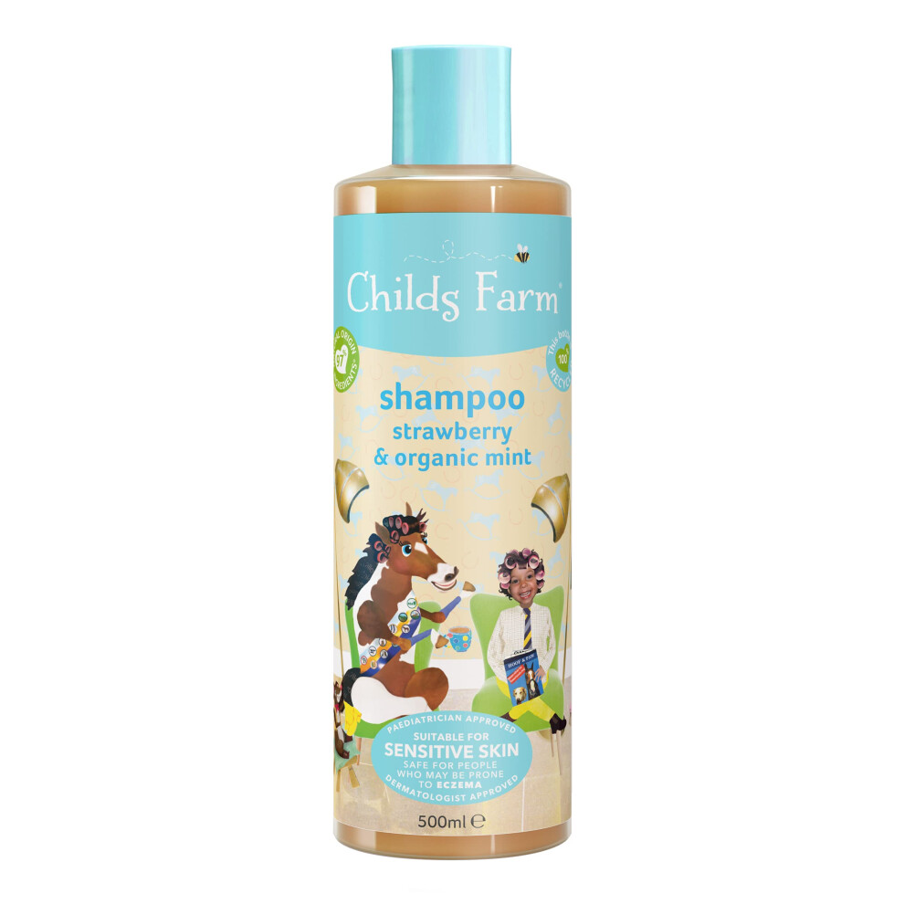 Kids Shampoo, Strawberry and Organic Mint, All Hair Types, Detangles and Nourishes, Suitable for Dry, Sensitive and Eczema-prone Skin and Scalp, 500