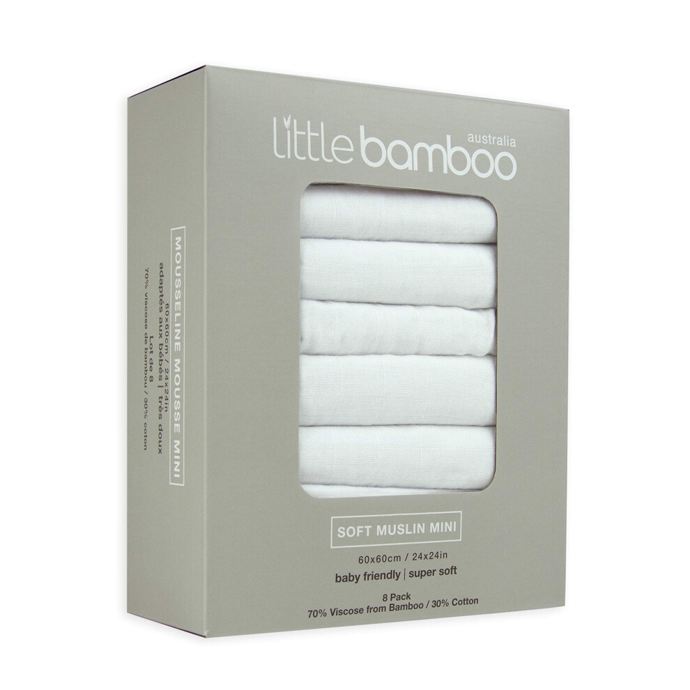 Muslin Squares Pack, 8 Count White Little Bamboo