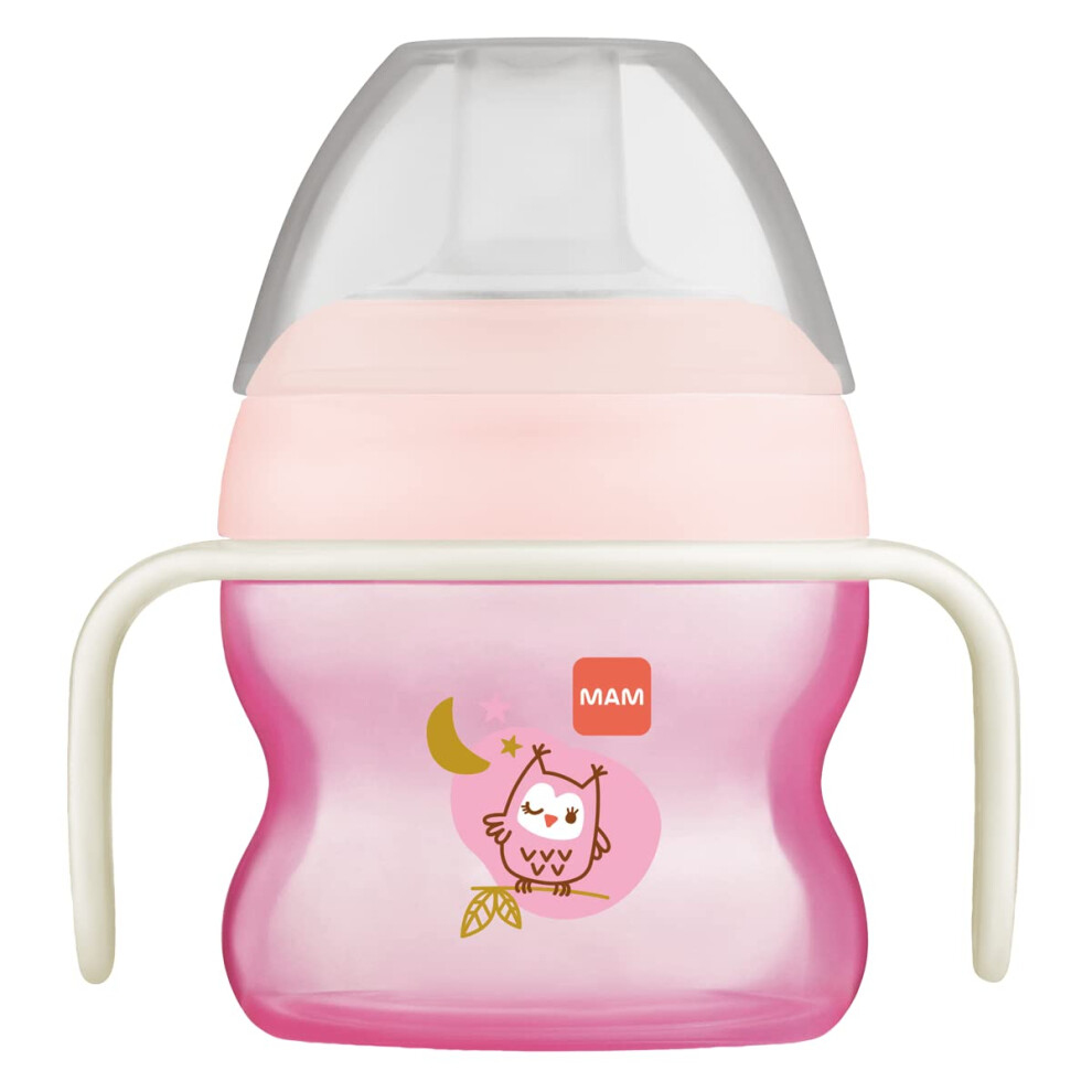 Starter Cup and MAM Glow in the Dark Handles, Baby Cup for 4+ months, Baby Feeding, Glow in the Dark Toddler Cup, 1x 150 ml, Pink (Designs May Vary)