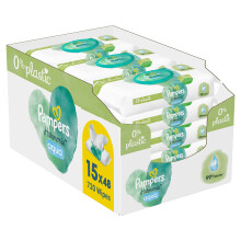 Pampers Lingettes Bébé Aqua Harmonie 720 Lingettes (Lot de 15 x 48)sans parfum ni alcool 99% d'eau et des fibres d'origine végétale