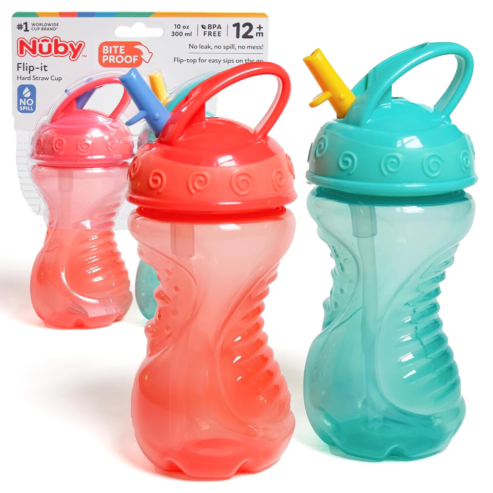 2-Pack Flip-It Easy Grip Cups with Easy-Flo Straw, 10 Ounce, Colors May Vary