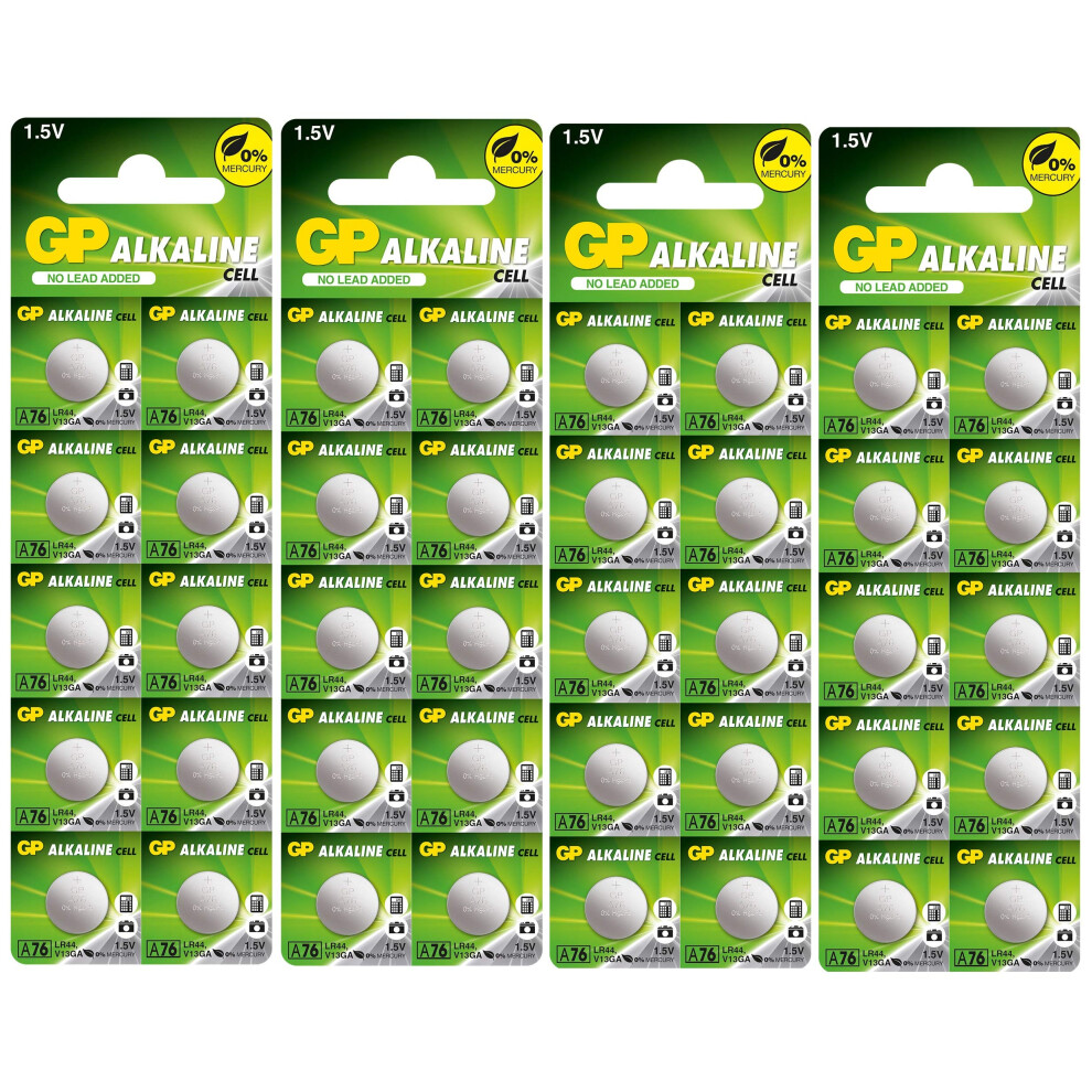 LR44 40-Pack of GP Batteries LR44 Button cell batteries Also known as AG13 / A76 suitable for Toys Calculators/Tv Remotes/Watches etc