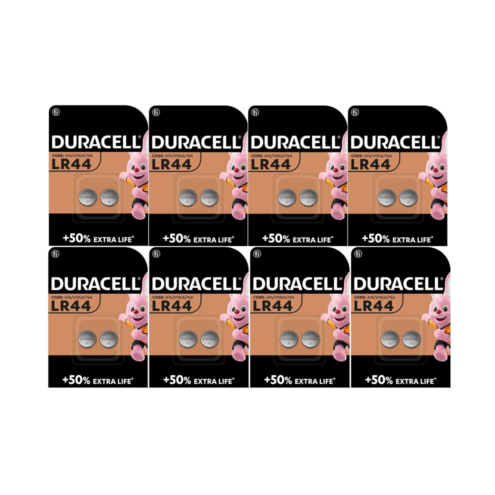 16X Duracell LR44 A76 V13GA 76A (8 Blister Packs of 2 Batteries) 16 Batteries