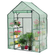 Walk In Greenhouse Compact Green House with 4 Shelves and Weatherproof PE Plastic Cover Plant House/Grow House for Garden and Outdoor Roll up Zip