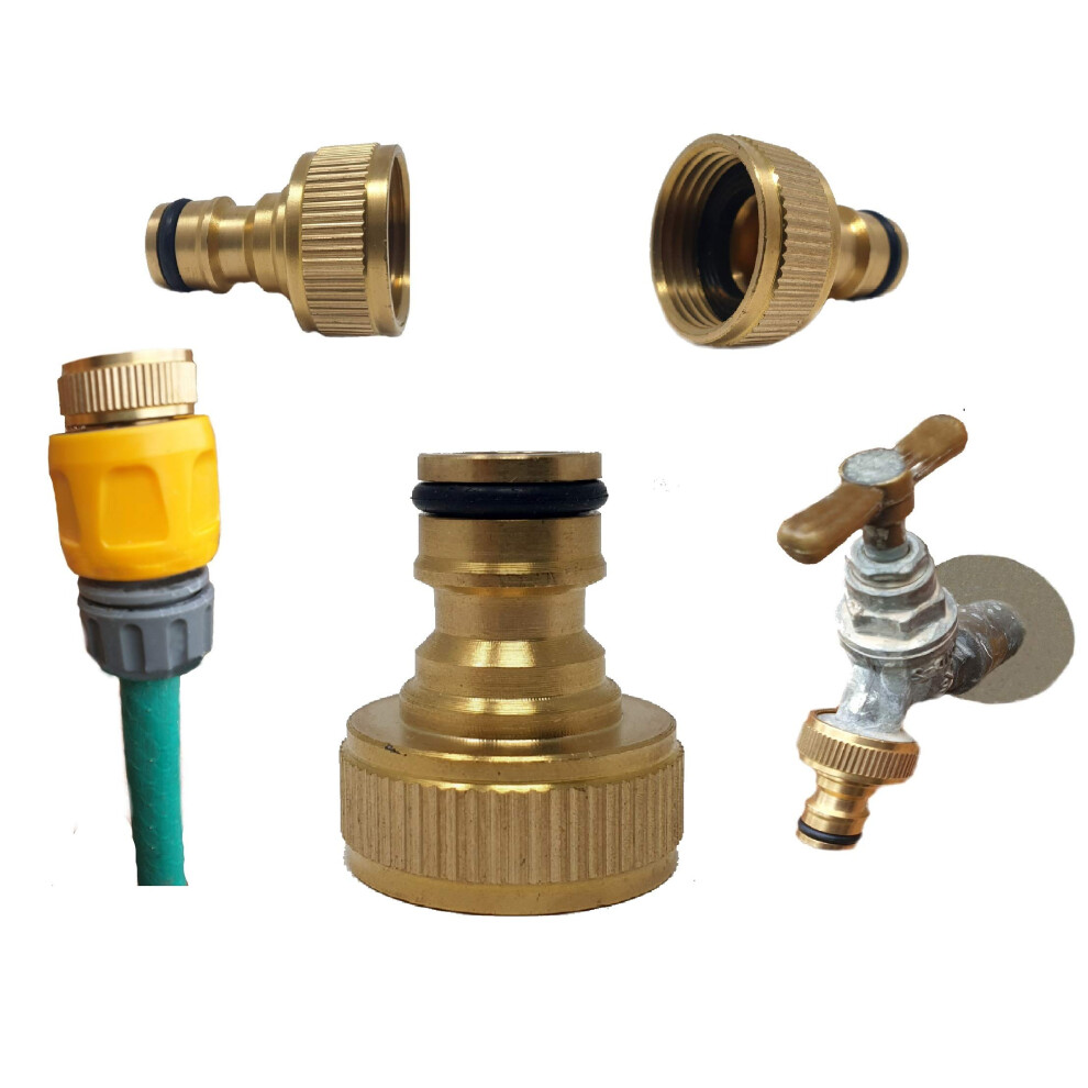 Simply Products Brass 3/4-In Garden Tap Connector - Screw-On To Quick-Connect System, Rust-Resistant