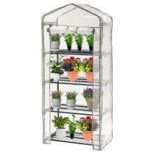 4 Tier Mini Greenhouse Cold Frame Reinforced Green PE Plastic Outdoor Garden Steel Frame Plants Four Shelf Grow House - W69 x D49 x H160cm