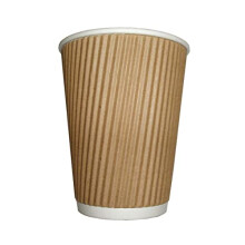 Zuvo 100 Kraft Ripple Paper Cups 12oz 3 Ply Insulated Disposable Cups for Tea Coffee Hot Drinks Brown
