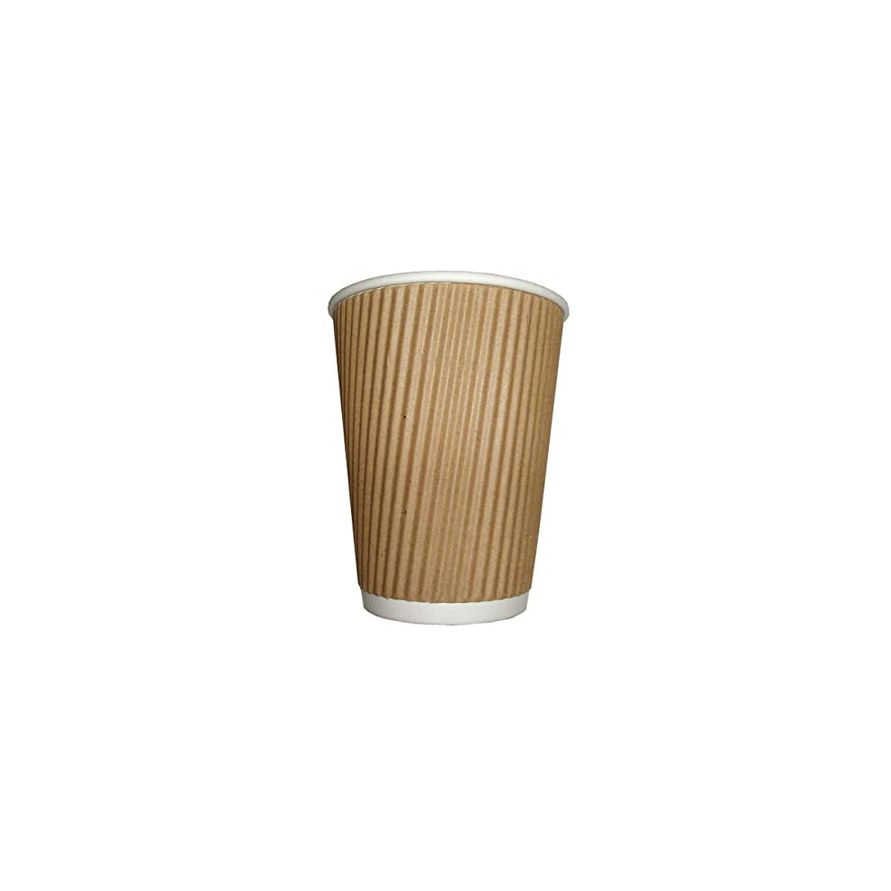 Zuvo 100 Kraft Ripple Paper Cups 12oz 3 Ply Insulated Disposable Cups for Tea Coffee Hot Drinks Brown