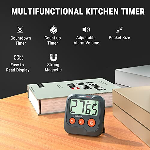 ThermoPro TM03W Kitchen Timer Digital Cooking Timer with Large LCD Display Big Digits Alarm Volume Adjustable Timer Clock Multifunctional Countdown Timer 1