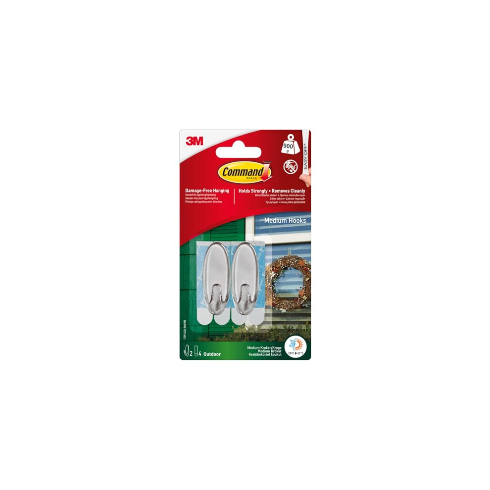 Clear Medium Hooks, 2 Hooks + 4 Adhesive Strips - Outdoor Use - Suitable For Hanging Items Up To 900 G - Damage Free Hanging 4064035021085
