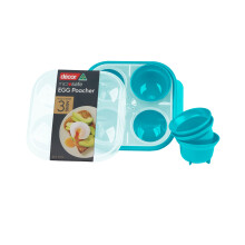 Microwave Egg Poacher Cups for 4 | Food Grade Poached Egg Maker | Non-stick, Easy to Clean, BPA-free Plastic - Teal 4 Egg Tray