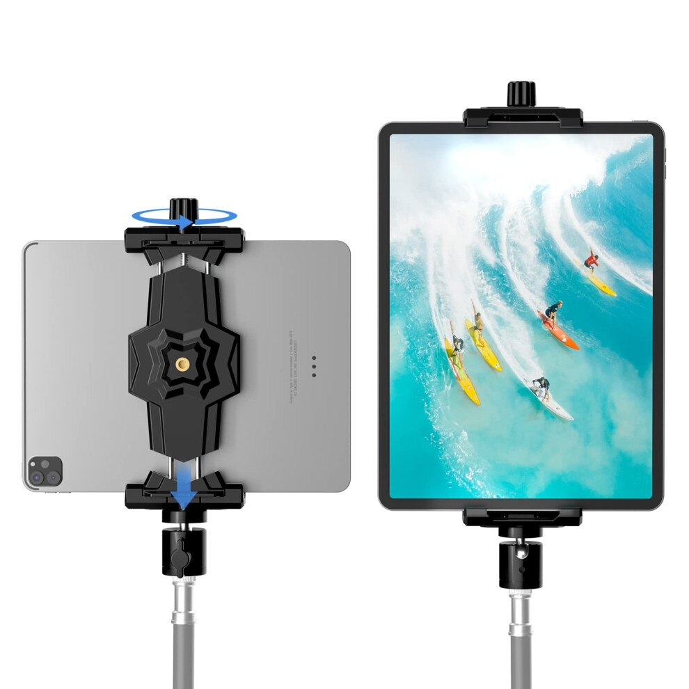Ipad And Phone Tripod Mount Adapter With Ball Head, Ipad Holder For Tripod, 360 Rotatable Tablet Clamp Mount Fits Ipad Pro 12.9, Ipad Air Mini 3 4, 613965498098