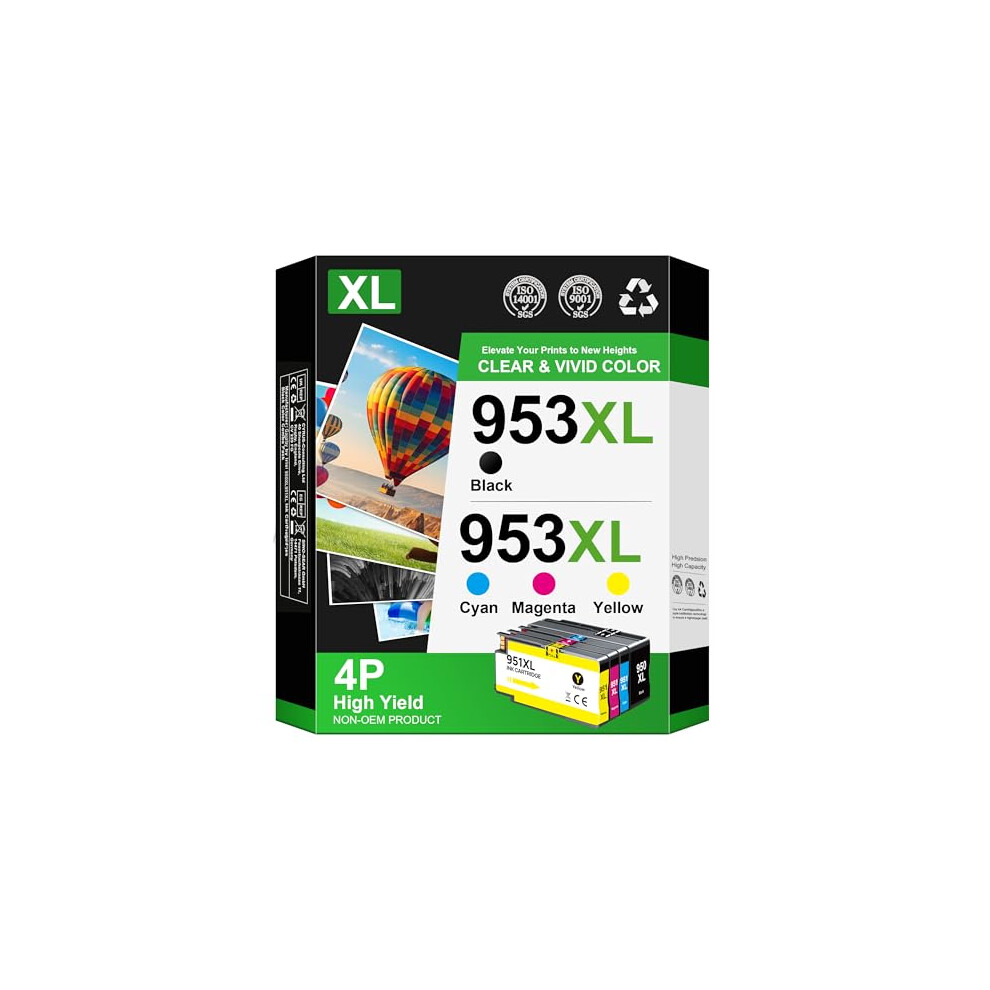 Gureef 953XL Ink Cartridges 4-Pack For Hp Officejet Pro 7740/7720/8740/8730/8720/8710/8218/8210/7730/8715 (/Yellow) Black/Cyan/Magenta