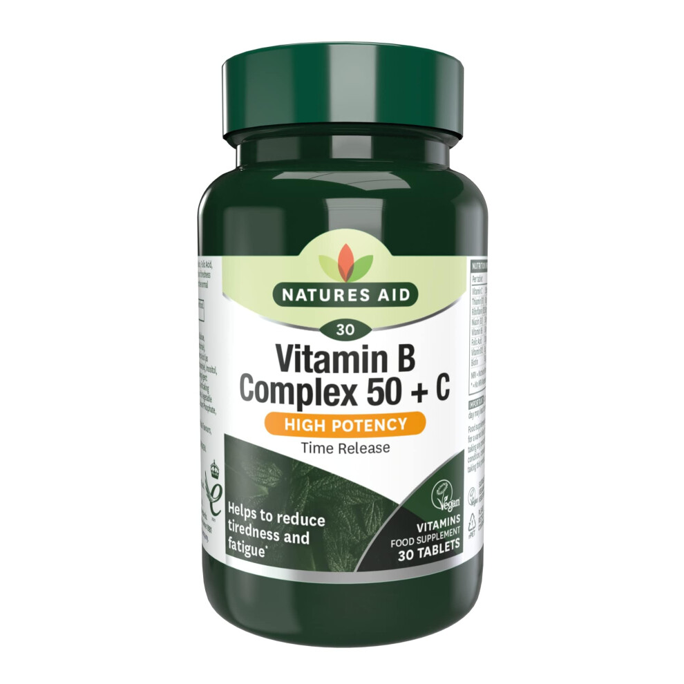 Natures Aid Vitamin B Complex 50 + C (High Potency) With Vitamin C - 30 Tablets