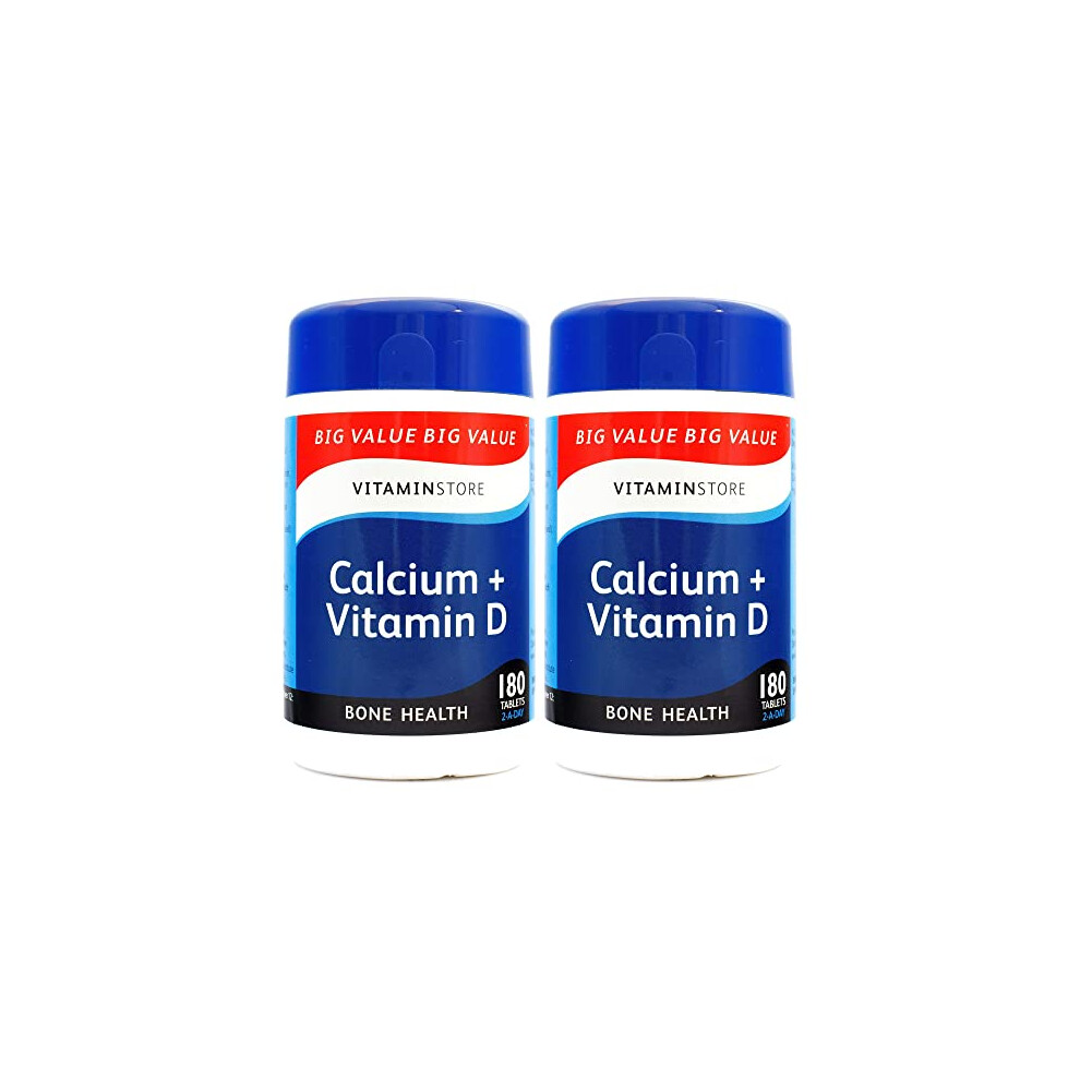 Calcium + Vitamin D Food Supplement, 180 Tablets per Tub, Pack of 2 Tubs, 6 Months Supply