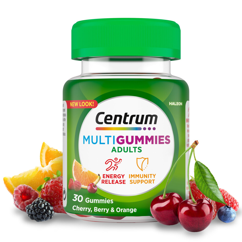 MultiGummies, Multivitamin Gummies for Men and Women, Cherry, Berry & Orange Natural Fruit Flavouring, includes Essential Vitamins C, D & B12, 30 ct