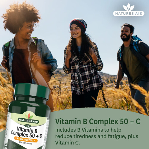 Natures Aid Vitamin B Complex 50 + C (High Potency) with Vitamin C - 30 Tablets 1