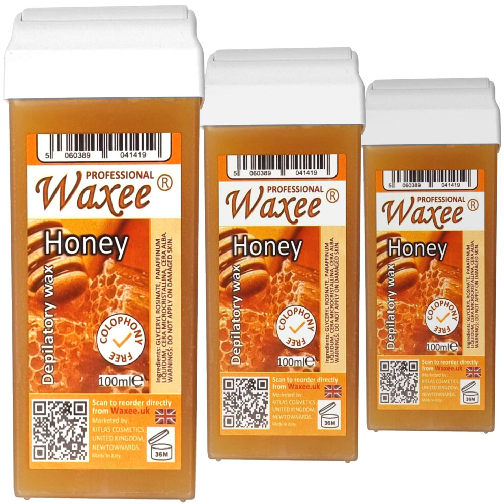 Waxee Roll On Wax Cartridge 100Ml Roller Natural Honey- (3 X 100Ml Roll-On Wax Cartridge)