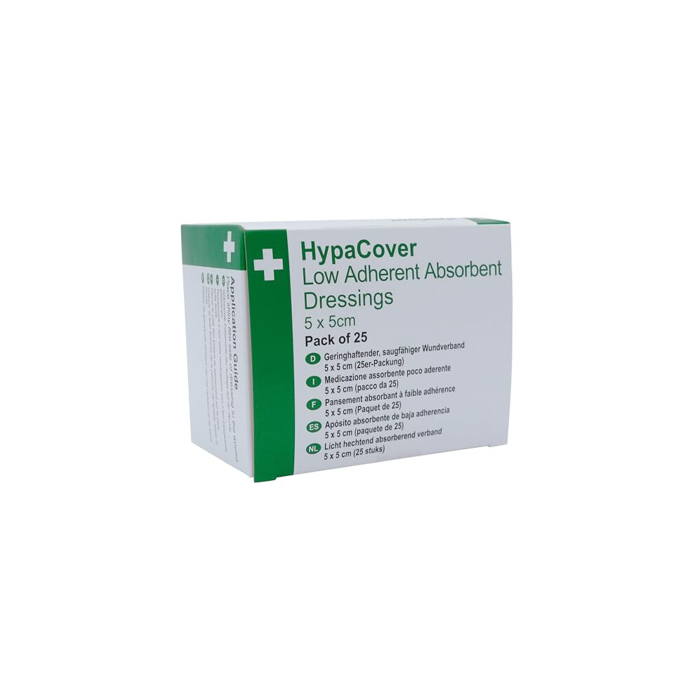 Safety First Aid Group Hypacover Low Adherent Dressing Pads For Wounds Absorbent Dressing, 5X5cm (Pack Of 25)