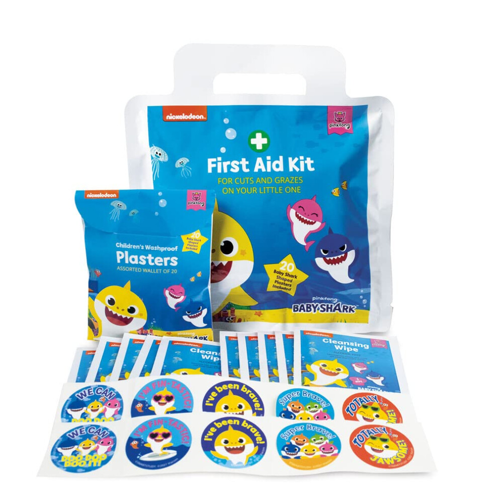 - Baby Shark First Aid Kit - Small Children Mini Kits in Foil Pouch - Home Car Travel Equipment Essentials for Childrens Health and Safety - Childrens