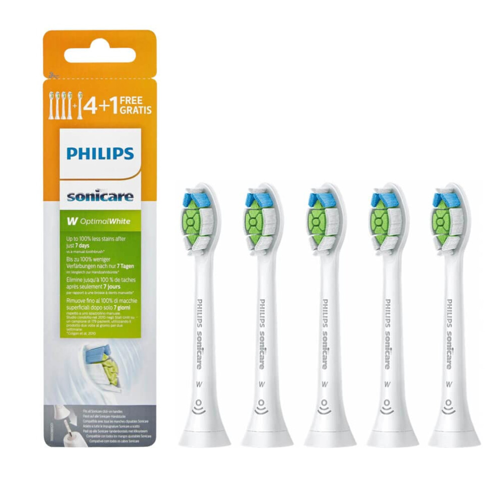 Sonicare W2 Optimal White Standard Toothbrush Head for Sonic Toothbrush HX6065/10 Pack of 5 Standard Size Click Holder BrushSync Pairing