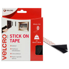 VELCRO Brand Stick On Tape EC60217 - 20mm x 5m, Black, Cut-to-Length Hook & Loop Self-Adhesive Tape for Home, Office & Garage