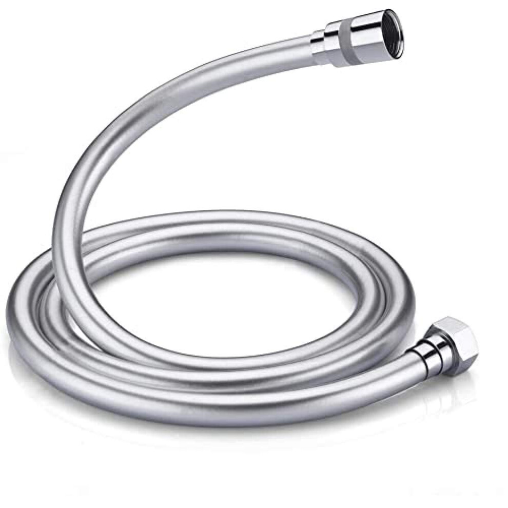 G852 PVC Smooth Shower Hose 1.5m / 59 inch, Replacement Shower Pipe with Brass Connections, Flexible Anti-Twist, Silver