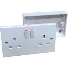 Double Wall Socket & Back Box Pattress. Twin 2 Gang Switched Plug Electrical (5)