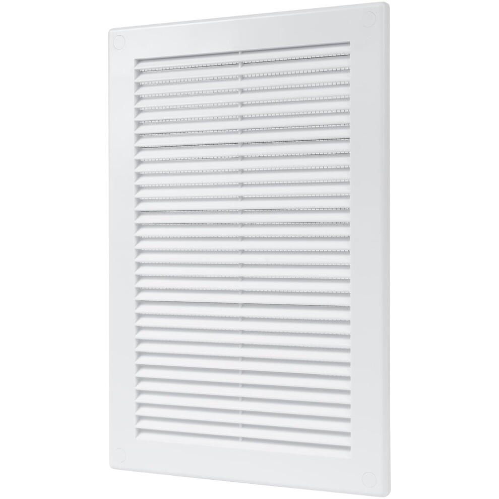 Plastic Air Vent Grille Cover 200x300mm 8x12 inch, White with Insect Grid Fly Net, Screw Hole Covers for Better Look