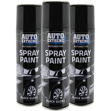 All Purpose Automotive Spray Paint 250ml Can Black Gloss Finish Aerosol Metal Interior Exterior Fast Dry Excellent Coverage Adhesion - 3 Pack