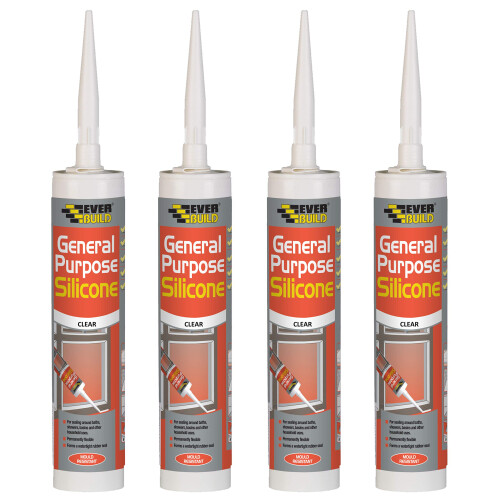 Everbuild 4 X General Purpose Silicone Clear 310ml EVBGPSCL