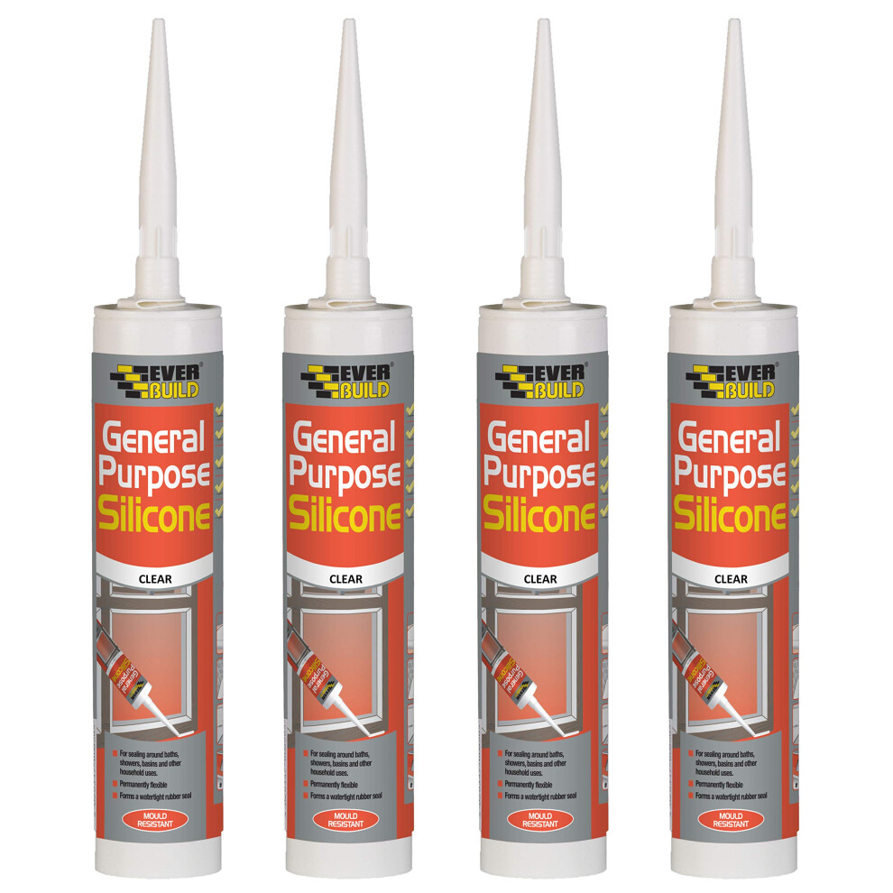 Everbuild 4 X General Purpose Silicone Clear 310Ml Evbgpscl