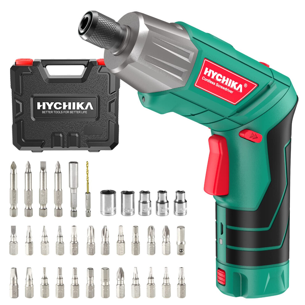 Electric Screwdriver, 6Nm Torque Hychika Cordless Screwdriver 2000Mah 3.6V With 35 Accessories, Led Light And Rear Flashlight, Usb Cable And Storage 728370161144