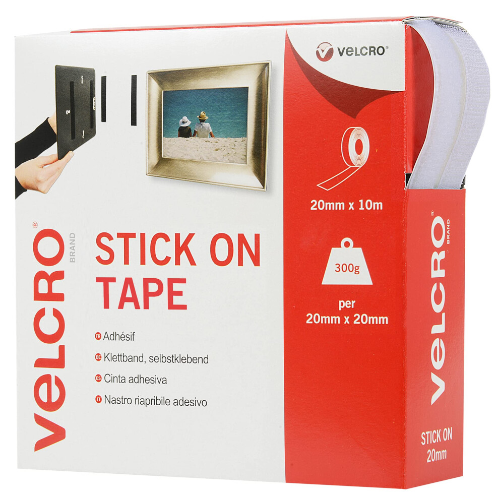 VELCRO Brand | Stick On Tape | Cut-to-Length Strong Hook & Loop Self Adhesive Sticky Tape Perfect for Room Décor & Home, Office, Garage Use | White