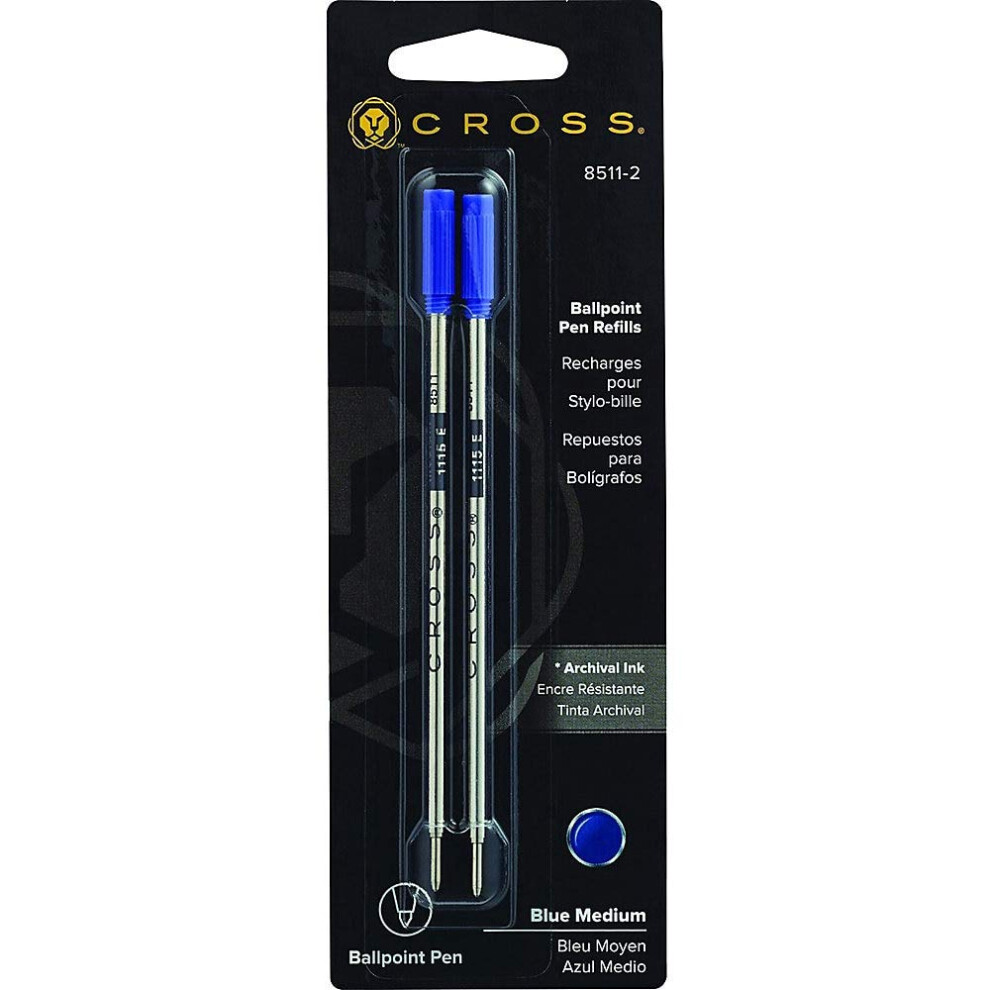 Cross 8511-2 Original Standard Refill For Ballpoint Pens, Medium Point, Suitable For Most Ballpoint Pens, 2 Pack, Blue