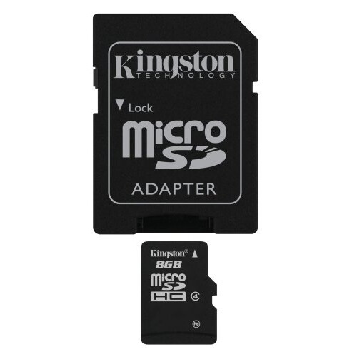Kingston microSDHC SDC4/8GB Class 4 Flash Card + SD Adapter, Black 1