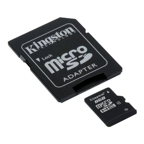Kingston microSDHC SDC4/8GB Class 4 Flash Card + SD Adapter, Black