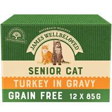 Senior Grain Free Turkey in Gravy 12 Pouches, Hypoallergenic Wet Cat Food, Pack of 1 (12 x 85 g)