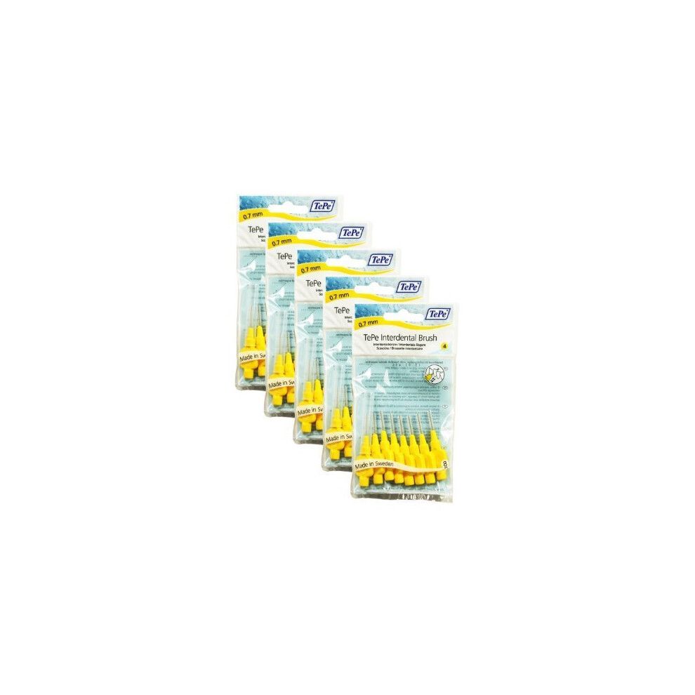 Interdental Brushes 0.7mm Yellow - 5 Packets of 8 (40 Brushes) by Tepe