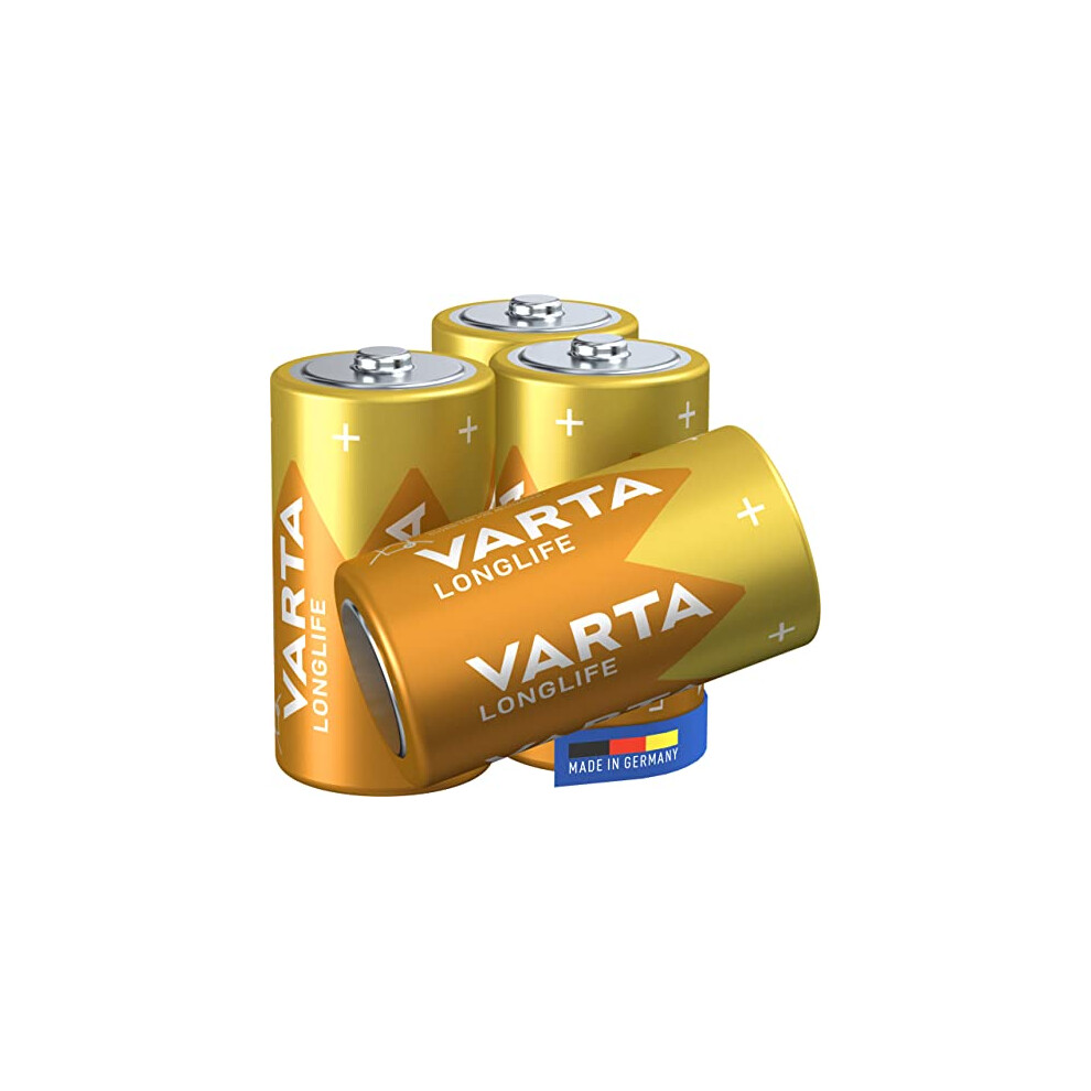 Longlife C Baby LR14 Alkaline Batteries (4-pack) - Made in Germany - ideal for remote controls, radios, alarm clocks and clocks