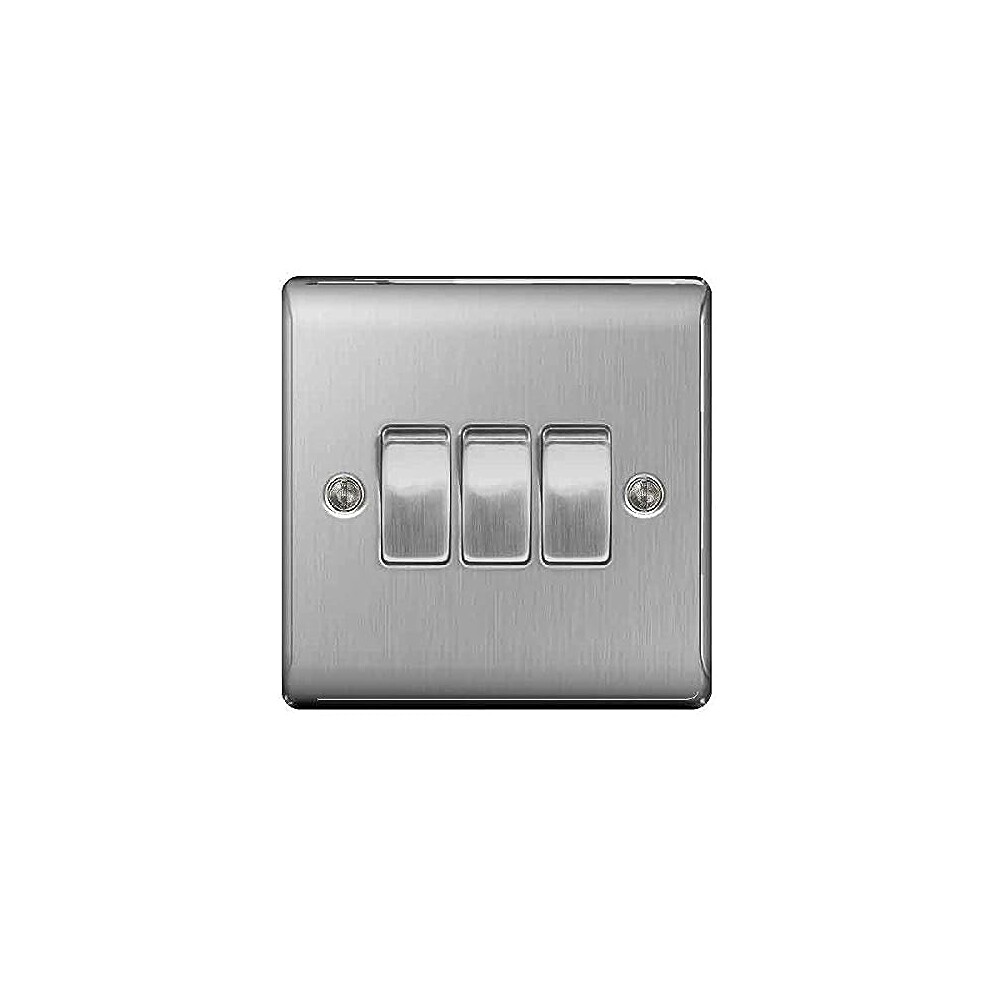 BG Nexus NBS Range Brushed Steel Switches & Sockets - Full Range of Matching Items (3 Gang, 2 Way Light Switch)