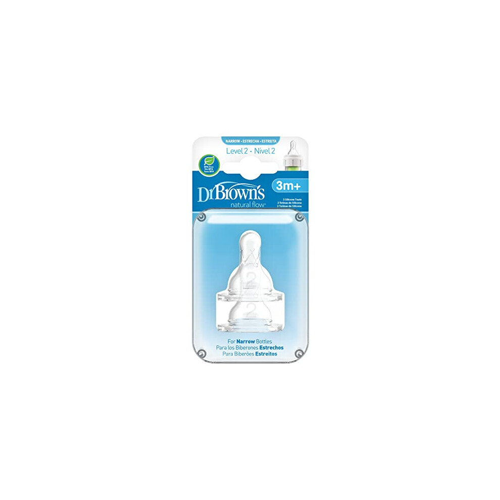 Dr Brown Natural Flow Level 2 Narrow Nipple Set of 2 (3M+) Clear