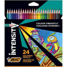 Intensity colored pencils, triangular crayons, colored pencils for painting in 24 colors, in cardboard case, shatterproof lead & without wood (package