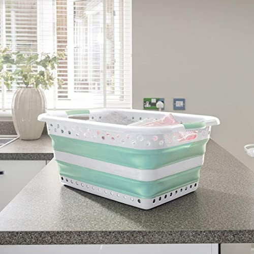 Addis 517934 Foldable Rectangular Laundry Basket, White & Aqua Haze, 45 litre 1