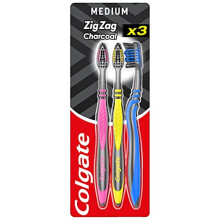 ZigZag Black Medium Toothbrush, Pack of 3 (Assorted Color)
