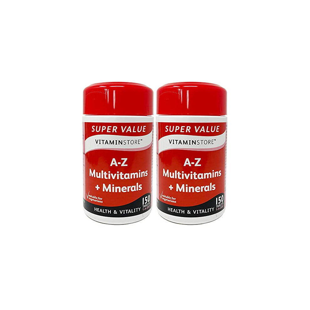 A-Z Multivitamins & Minerals Food Supplement, 150 Tablets per Tub, Pack of 2 Tubs, 10 Months Supply